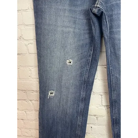 Free People Maggie Midrise Jeans Sequoia Blue Size 25 28x27 Distressed Hem Raw - Picture 4 of 11